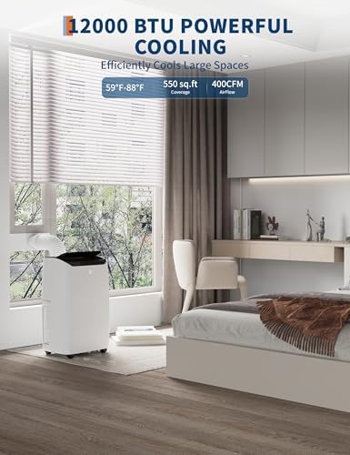 Portable AC Unit for Bedroom, 14000 BTU Air Conditioner for Rooms up to 750 Sq.Ft, 3-in-1 Energy Efficient AC Unit for Room with Fan, Dehumidifier 24H Timer & Remote Control, Black Top