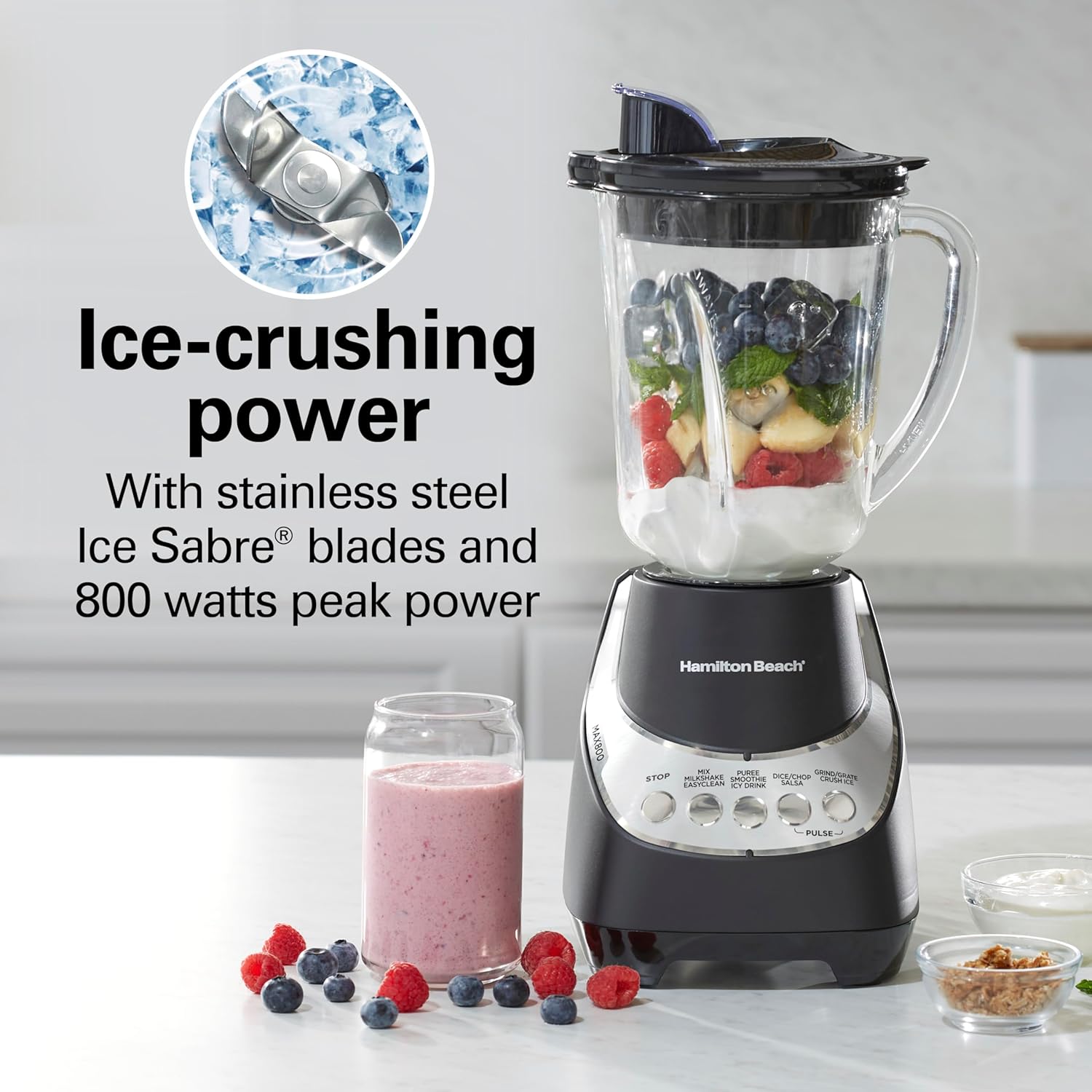 Wave Action Quiet Blender - 48 oz. Glass Jar - 12 Blending Functions - Black - Countertop Blender - Blade Material: Stainless Steel - 800 Watts
