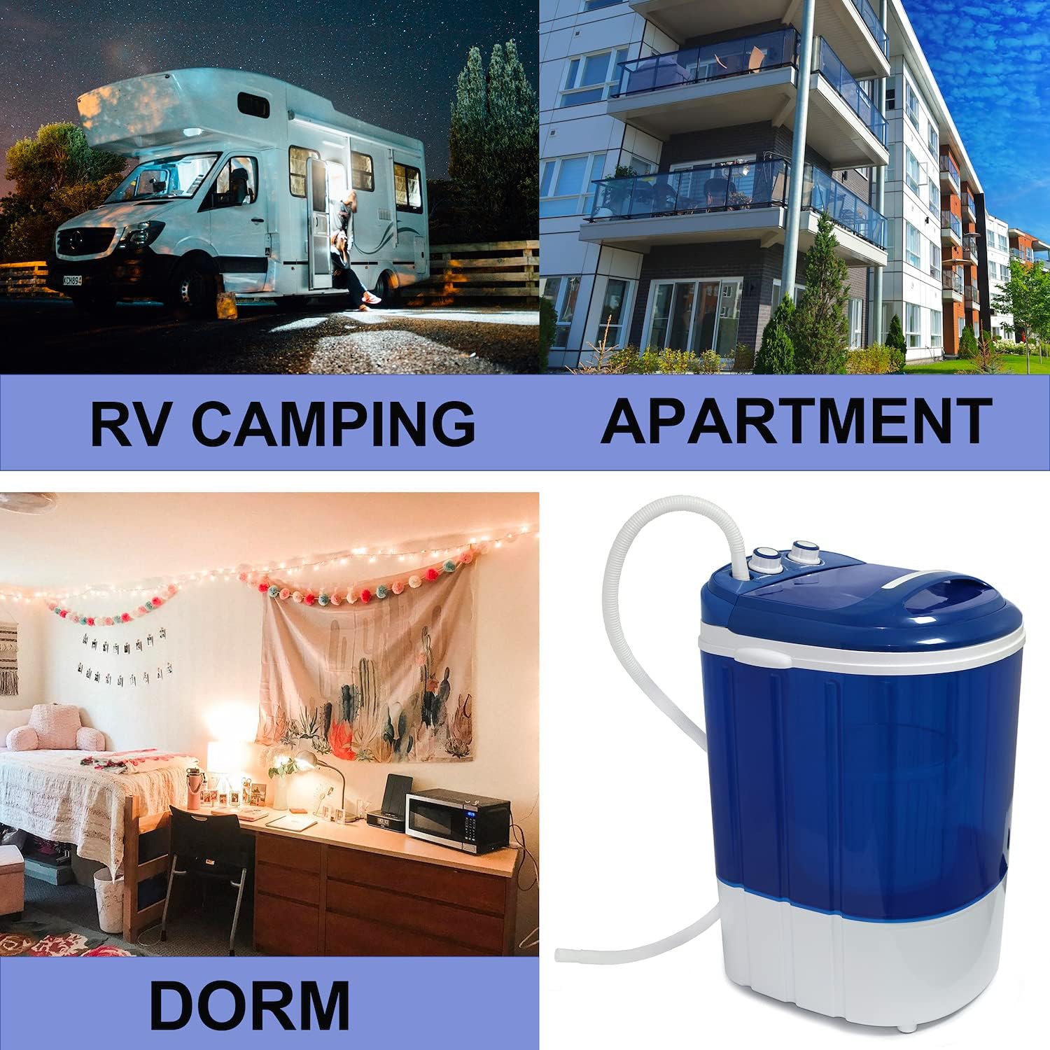 XKMT- Blue Mini Portable Washer Compact Washing Machine With Spinner, 3Kg Capacity, Timer Control, Laundry Appliances Home Apartment Traveling RV [P/N: ET-HOME007-BLUE]