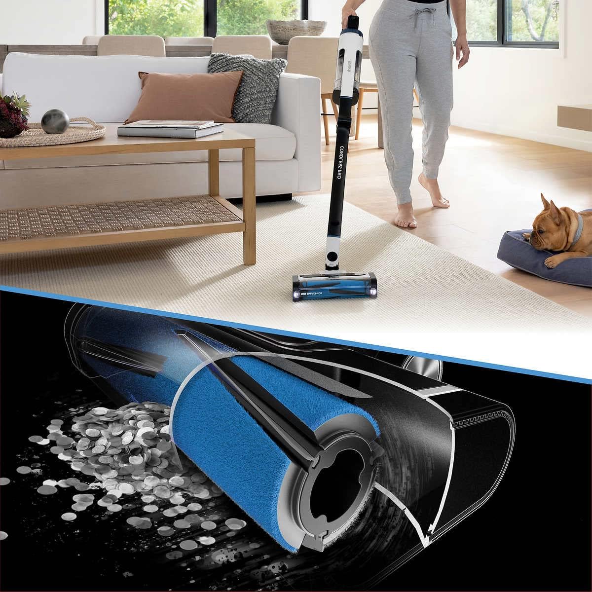 Shark UZ565H Pro Cordless Vacuum w/ Clean Sense IQ & MultiFLEX Technology, PowerFins Plus Brushroll, Duster Crevice Tool & Anti-Allergen Dusting Brush, Up to 40 Minute Runtime, White/Blue (Renewed)