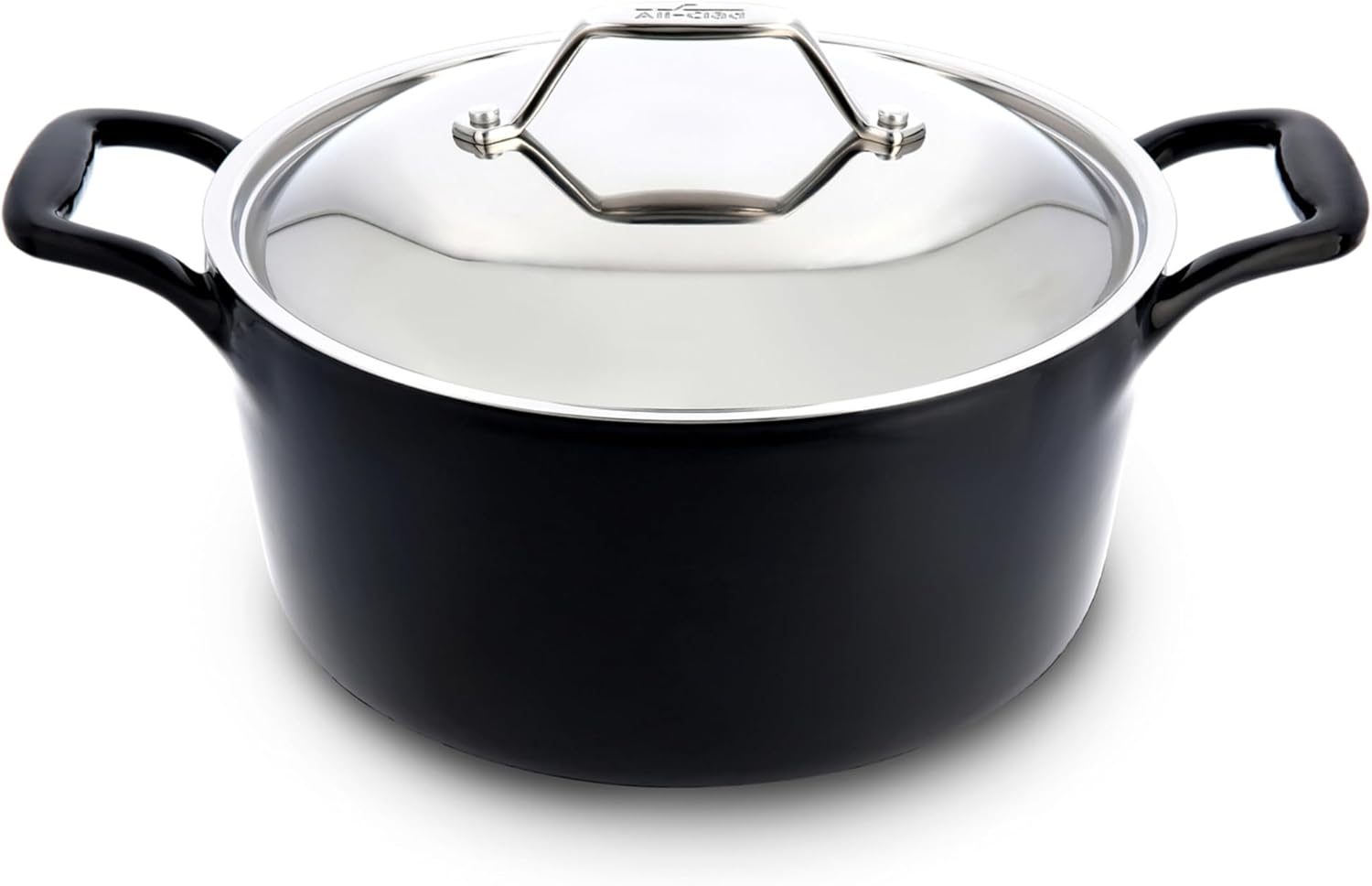 All-Clad Cast Iron Stockpot, 6 Qt Enameled Cast Iron Dutch Oven with Lid, Grill, Oven Safe up to 650F, Pot Compatible with All Stovetops (Gas, Electric & Induction), Easy-Clean, Cookware, Black
