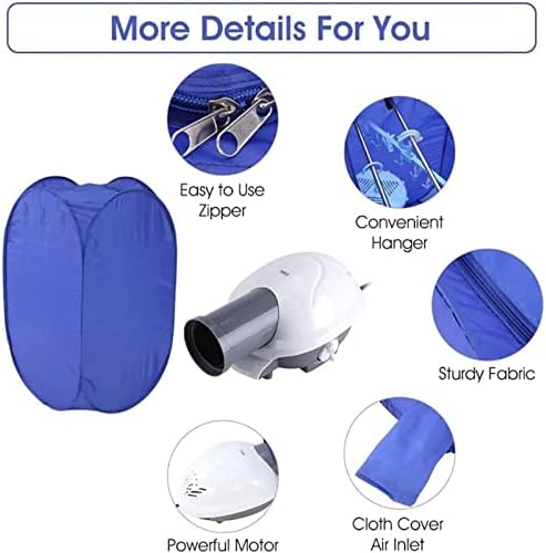 Electric Clothes Dryer 800W Portable Ventless Air Clothing Drying Machine Foldable Fast Garment Dryer for Home Dorm Travel US Plug 19.69 x 19.69 x 35.43 inch