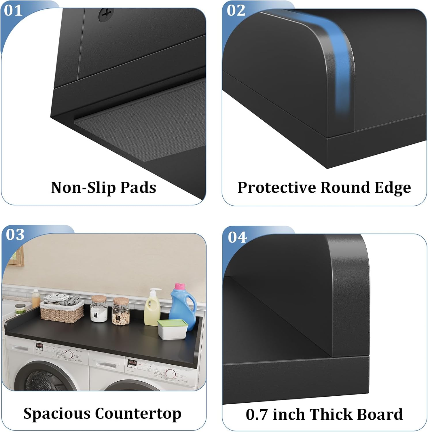 Washer Dryer Countertop, Countertop for Washer Dryer with Non-Slip Mat, Easy to Clean, Washer Dryer Wooden Countertop for Organization, 54″W x 27.5″D x 3.2″H Laundry Countertop(Black)