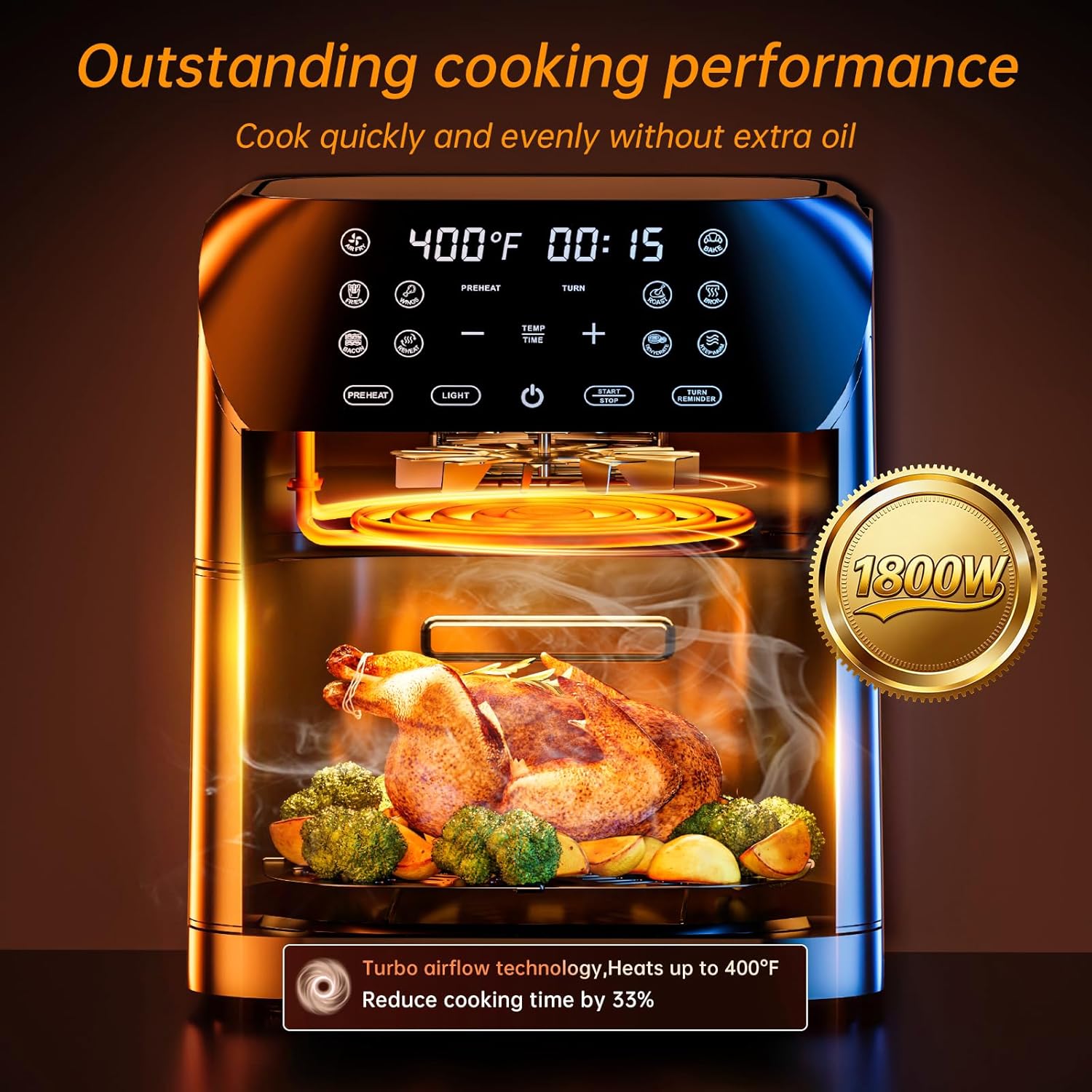 Panana Air Fryer 8.5QT For Quick Easy Meals, Compact Air Fryer with 10 Preset Function, Airfryer with Easy View Window, Adjustable Timer And Temperature, LED Display and Touch Control, 1700W