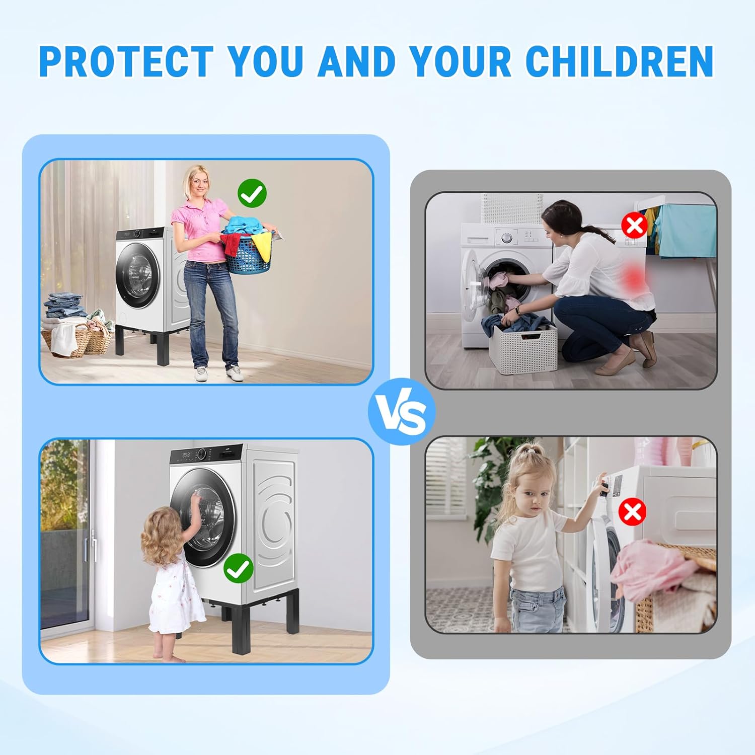 1000lbs Capacity All Steel 12 Inch Height Laundry Pedestal，Sturdy Washer Dryer Pedestal with Anti Slip Mat, Adjustable Size for All Washer,Refrigerator and Dryer