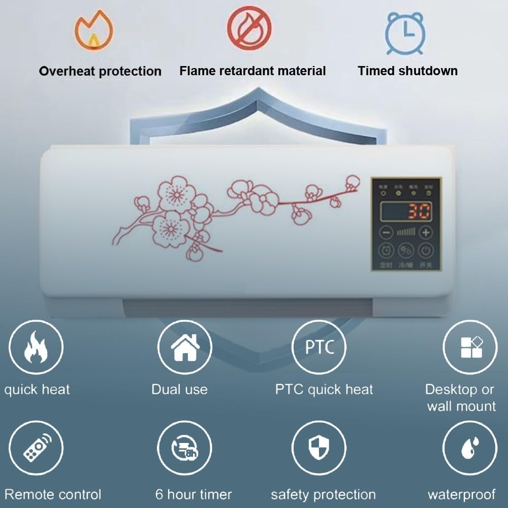 Mini Air Conditioner Wall Mounted Fan Bedroom Air Heating Fan, Portable Heating System, Air Conditioner Fan With Digital Display