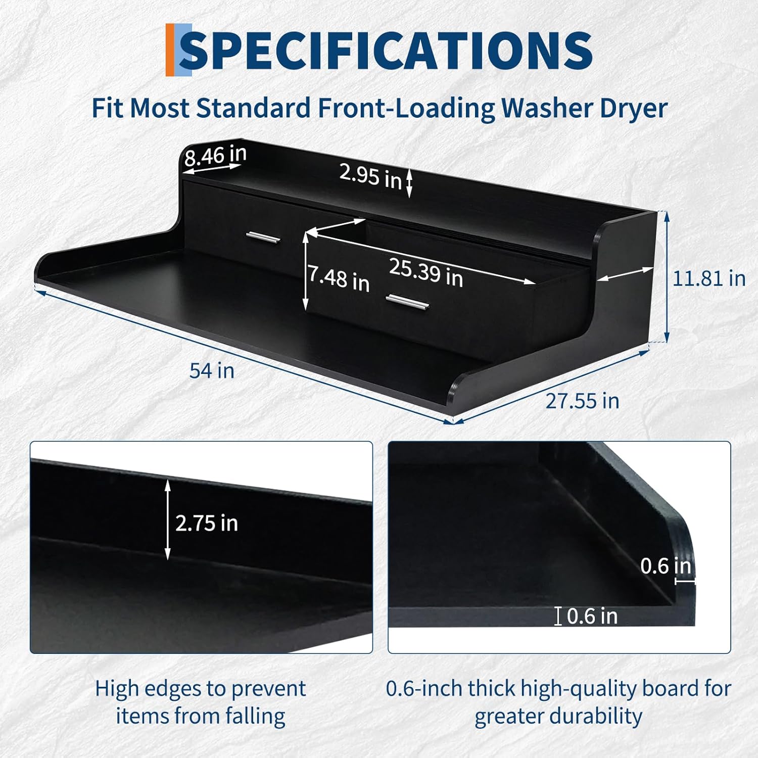 Garvee Washer Dryer Countertop with 2 Drawers, 54