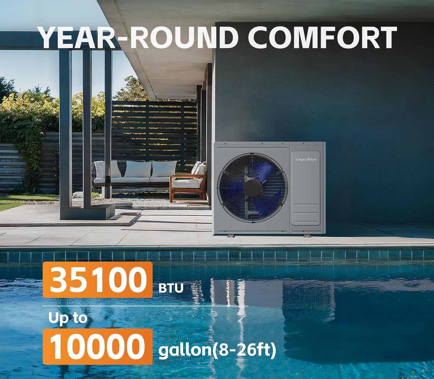 35100 BTU Pool Heater for Above Ground Pool,10000 Gallons Electric Pool Heater for Inground Pool,WiFi Control,Heating and Cooling Pool Heat Pump 220V 60HZ