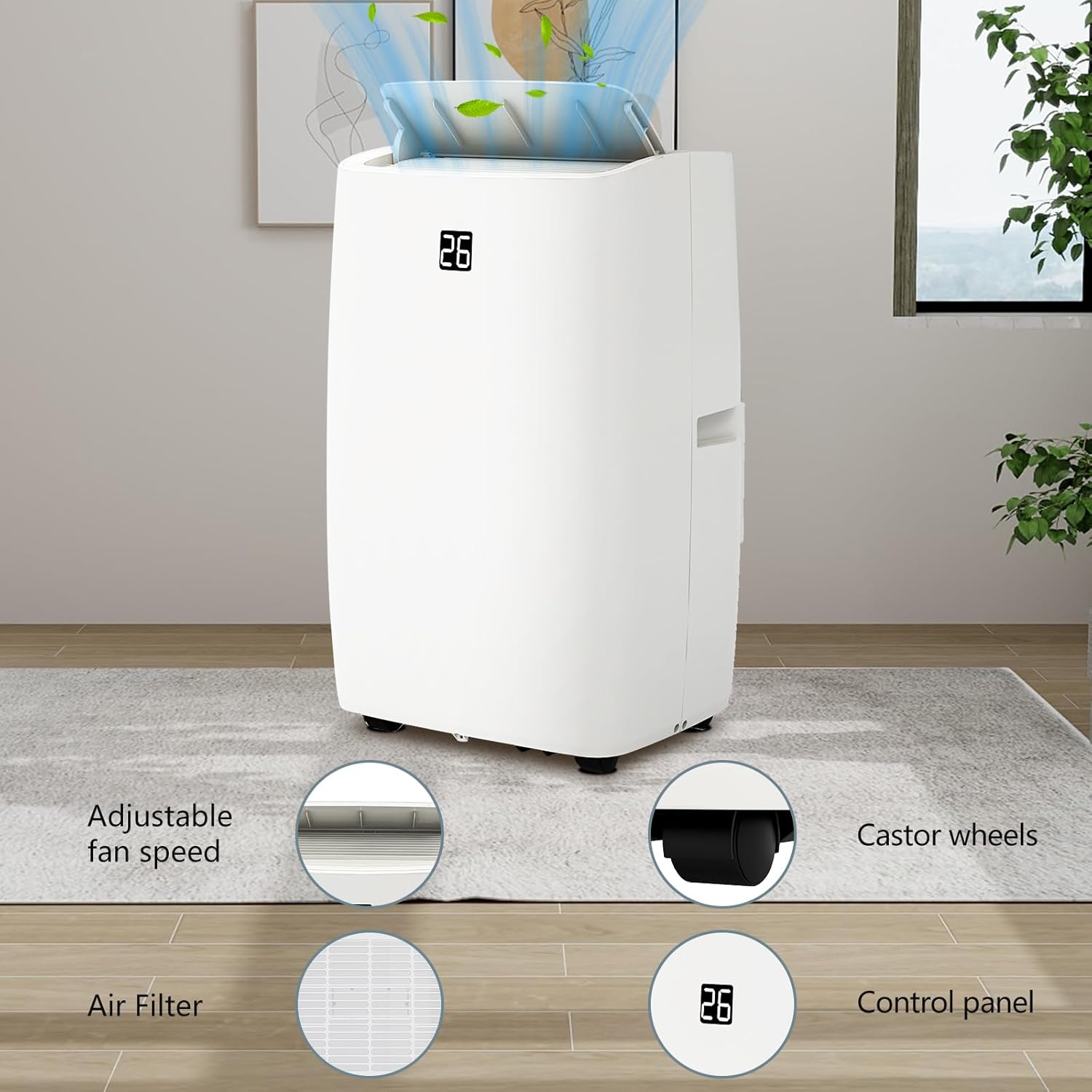 Portable Air Conditioner 12000 BTU, Quiet 52dB Operation, Adjustable Fan Speeds, Room Air Conditioner with Remote Control, Ideal for Home & Office