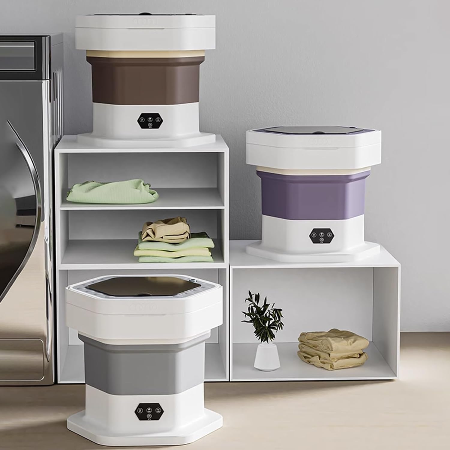 Portable Washing Machine, Mini Foldable Washing Machine, 2 in 1 Small Collapsible Washer, for Baby Clothes, Underwear, Camping, RV, Travel(Purple)