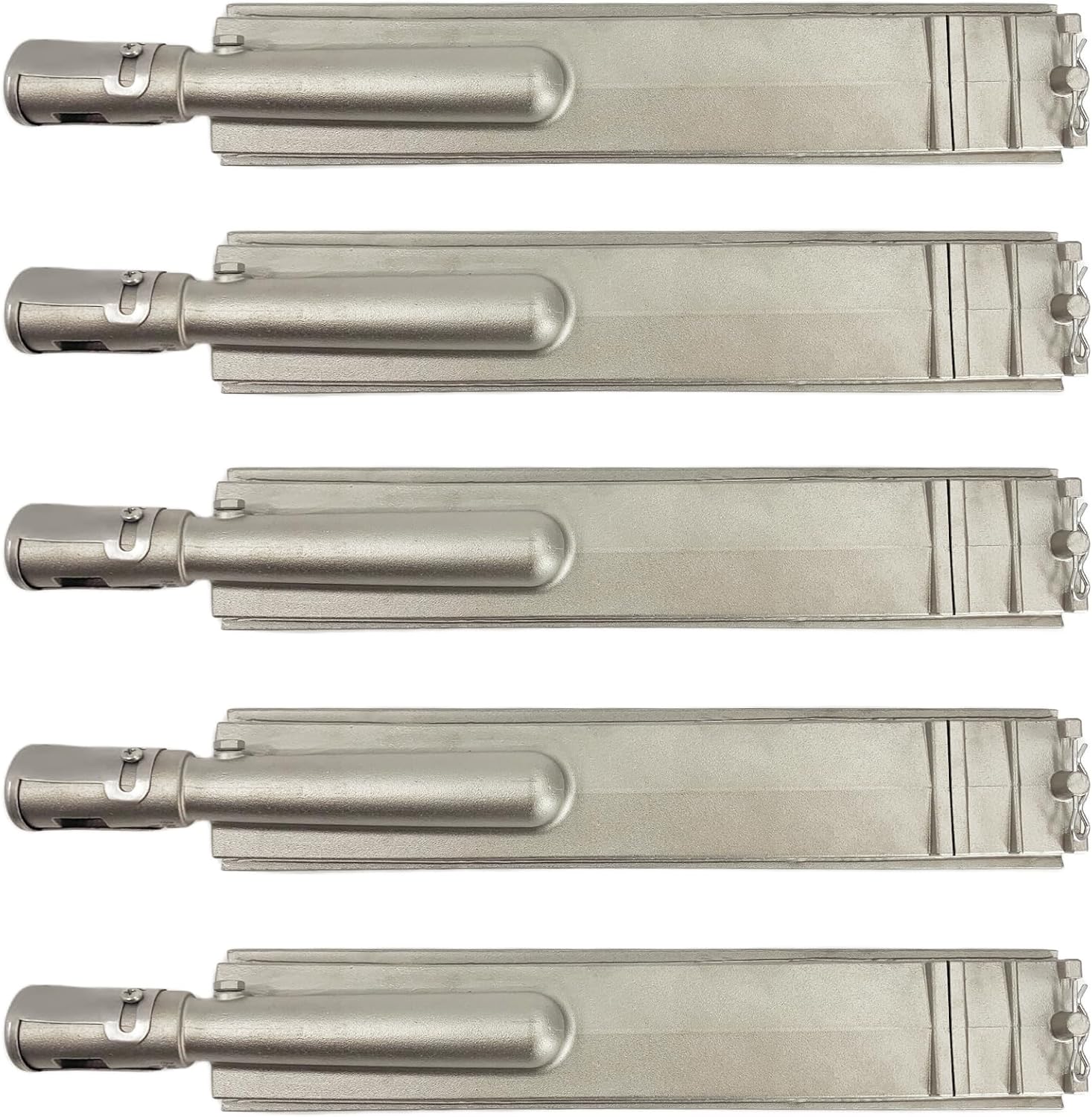 5 Pack Heavy Duty Cast Stainless Steel Grill Burners for Bull, Premium Outdoor BBQ Gas Grill Replacement Parts for Bull, Blaze, Cal Flame, Aussie, Grilljob, Turbo, Thermos, Nexgrill, etc.