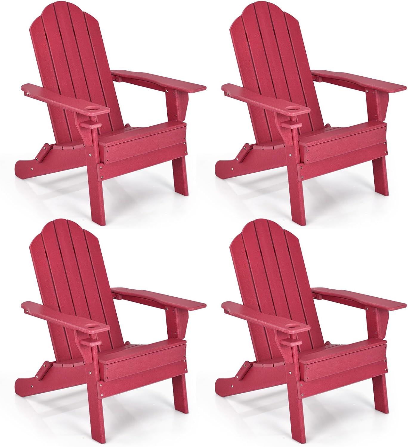 Giantex 4 Pack Adirondack Chair, Outdoor Folding Chairs, HDPE Weather Resistant Patio Chair with Built-in Cup Holder, Lawn Chair for Yard, Balcony, Deck, Outside, Campfire, Plastic Fire Pit Chair