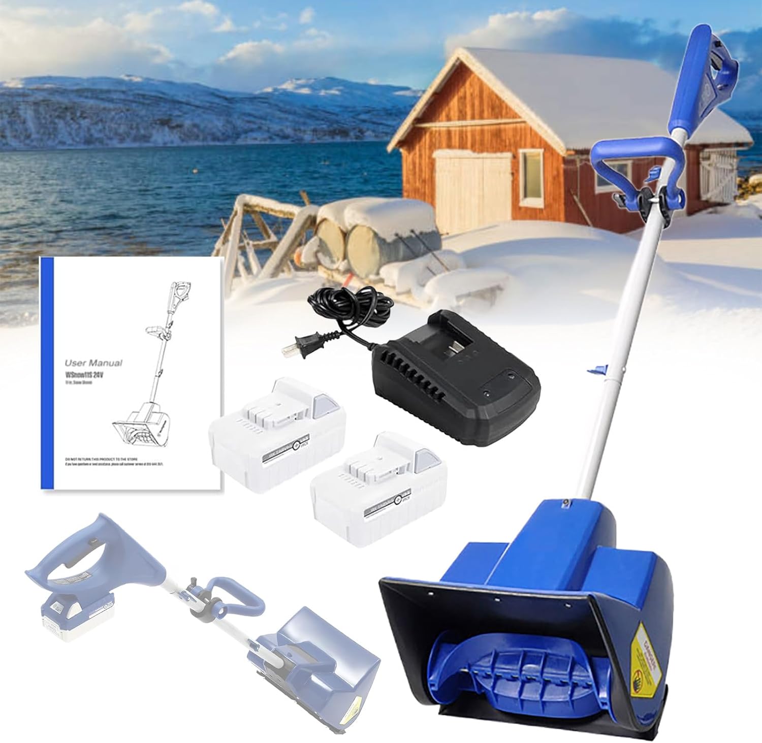 Snowblower Snow Thrower, Battery Powered Snow Shovel, Cordless Snow Blower, 24V 4.0Ah Battery Snow Shovel for Yard Driveway,2 Battery