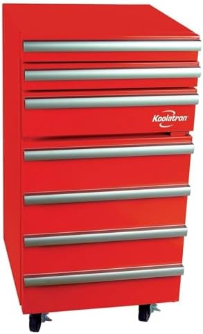 Koolatron Compact Heavy-Duty Rolling Tool Chest with 1.8 Cu Ft Mini Fridge 3 Drawers Adjustable Shelf Swivel Wheels Efficient Compressor Cooling Red Finish Garage Workshop Organizer