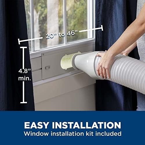 GE 8,000 BTU Portable Air Conditioner for Small Rooms up to 150 sq ft. (5,100 BTU SACC), 3-in-1 with Dehumidify, Fan and Auto Evaporation, Included Window Installation Kit