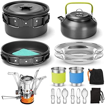 Camping cookware Set, Portable Camping Cooker, with pots, Pans, Stove, Kettle and More Camping Cooker Accessories, Suitable for Outdoor Camping, Traveling, Picnic, Hiking for 2～3 People