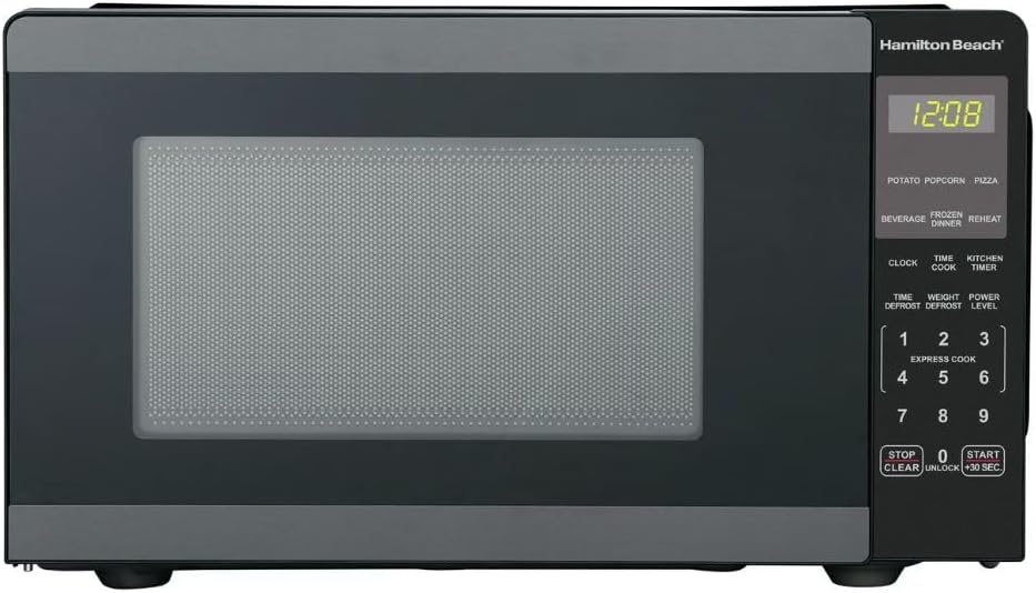 Hamiilton 0.9 Cu Ft Countertop Microwave Oven 900W Compact Stainless Steel with Easy-Touch Controls