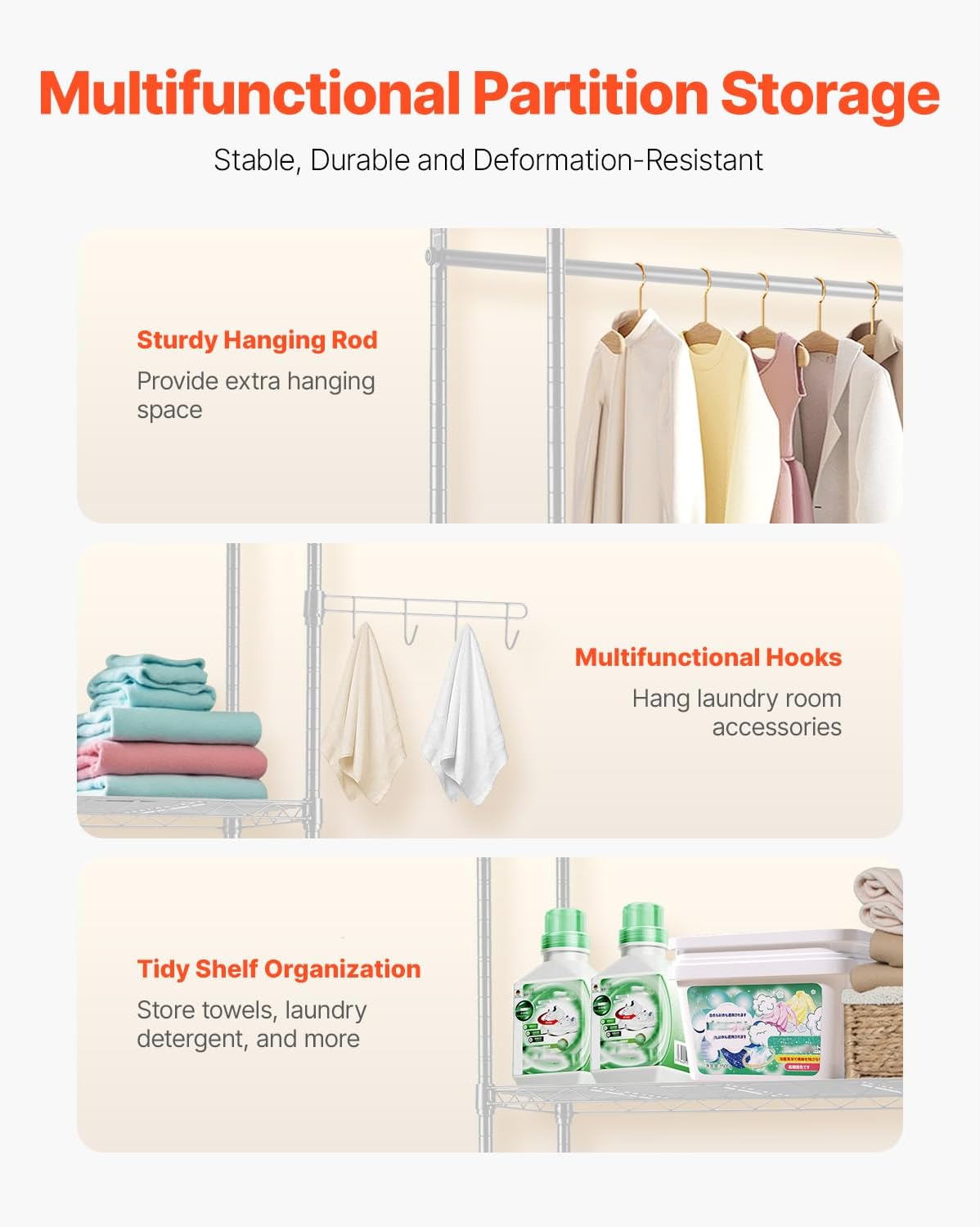 Happybuy Over Washer and Dryer Storage Shelves, 4-Tier Laundry Room Drying Rack with Hanger Rod and Hooks, Adjustable Washer Shelves Space Saver for Laundry Room Organization, White