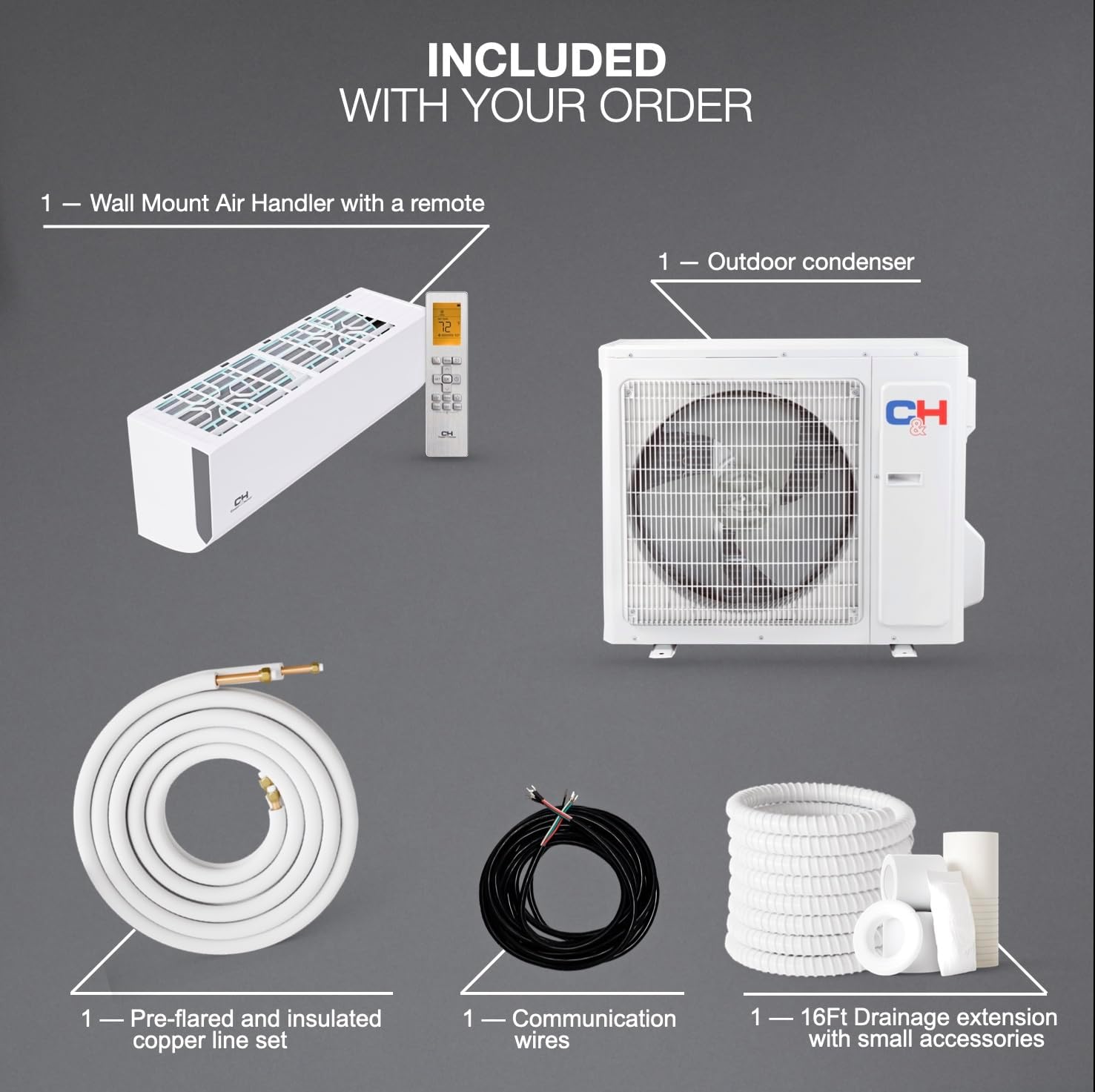 Cooper & Hunter Olivia Series, 9,000 BTU, 230V, 24 SEER2, Single Zone Mini Split AC/Heating Ductless Inverter System, Including Installation kit