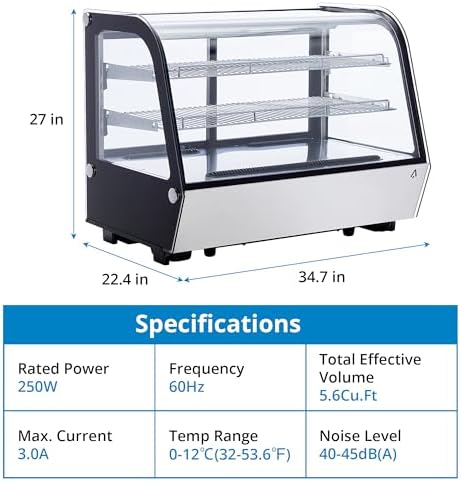Display Refrigerator, 4.2 cu. ft. 160 Liter Commercial Cake Display Refrigerator with LED Lights, Air Cooling and Auto Defrost, Countertop Refrigerator for Bakeries, Cafes and Restaurants, Black