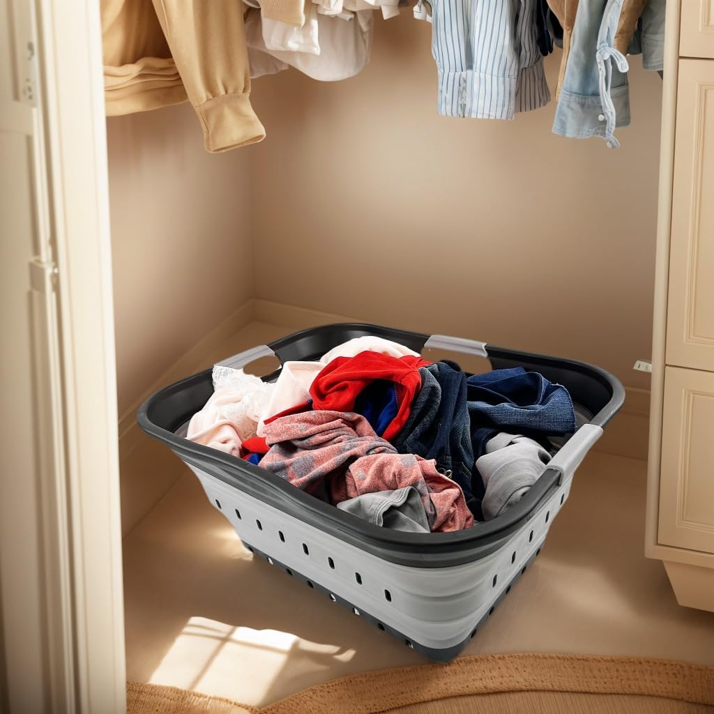 SAMMART 42L (11 gallon) Collapsible Plastic Laundry Basket - Foldable Pop Up Storage Container/Organizer - Portable Basket - Space Saving Hamper/Basket