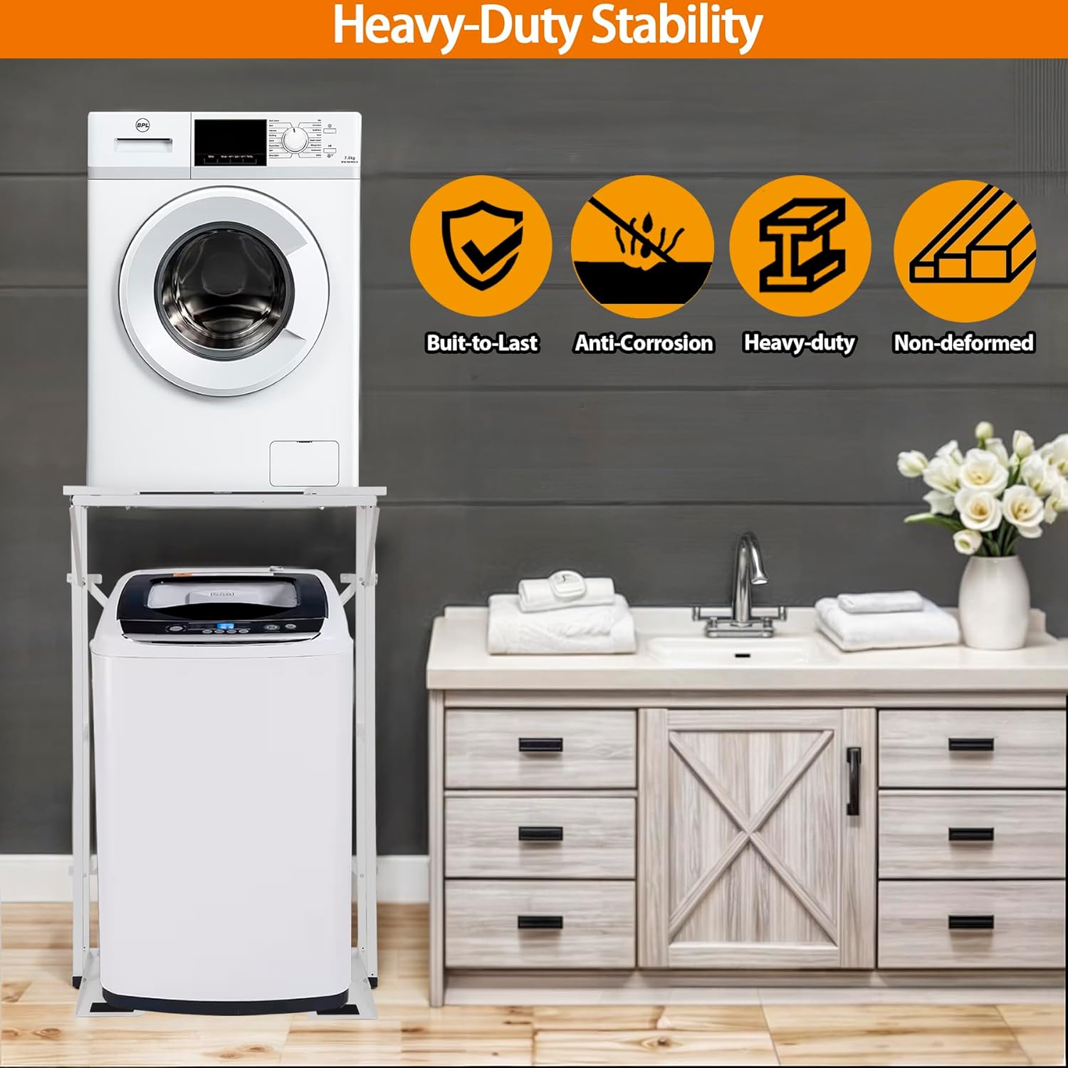 Universal Washer Dryer Stacking Rack Stand Heavy-Duty Carbon Steel, Premium Washer Dryer Stand Compatible with Most Brands and Models