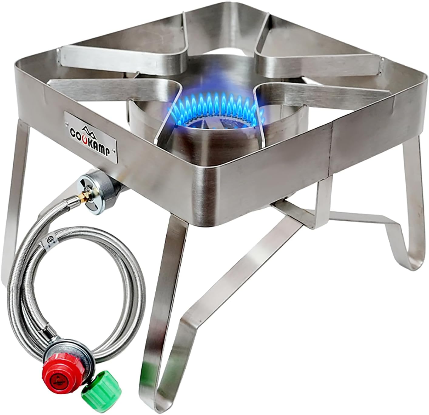Stainless Steel High Pressure 1-Burner Outdoor Propane Gas Cooker with 0-20 PSI Adjustable Regulator and Steel Braided Hose (Stainless Steel-SA1300)
