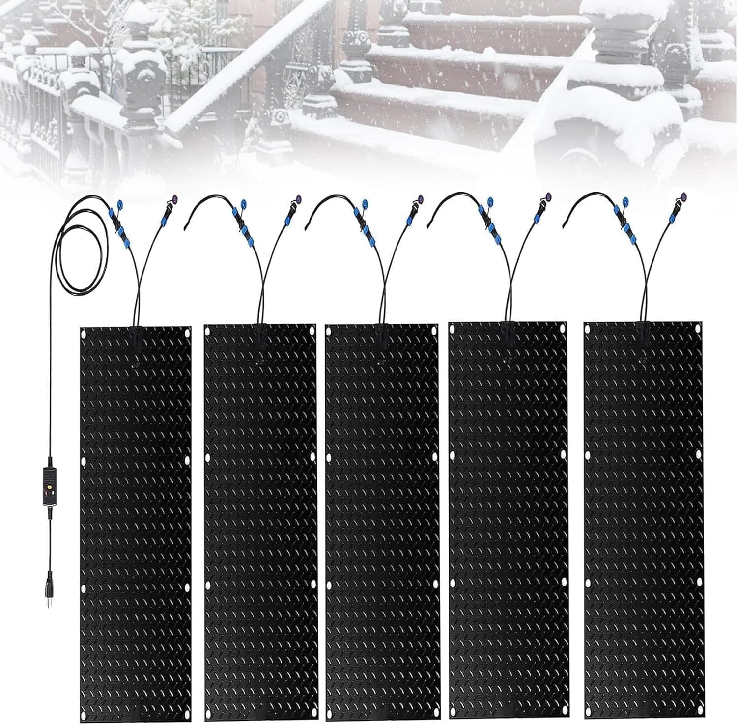 Walkway Snow Melting Mat, Heated Sidewalk Mat, 1/2/3/4 Piece Rubber Heating Mat with Power Cord, Outdoor Non-Slip Heated Door Mat, No More Snow Shoveling, Salting and Slipping(5 Pcs,30x60cm/12x24in)
