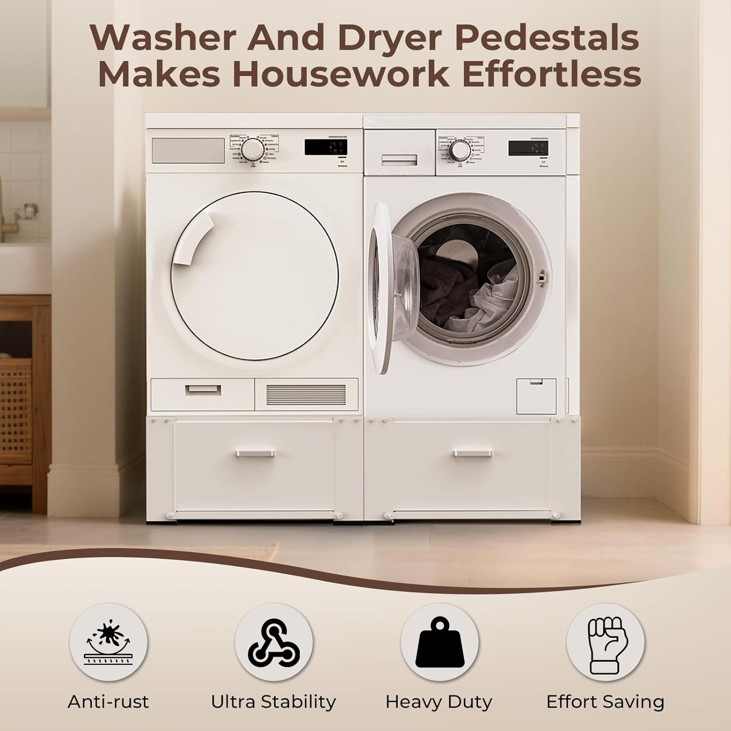 2 Pack Washer Dryer Pedestals with Drawer - 28