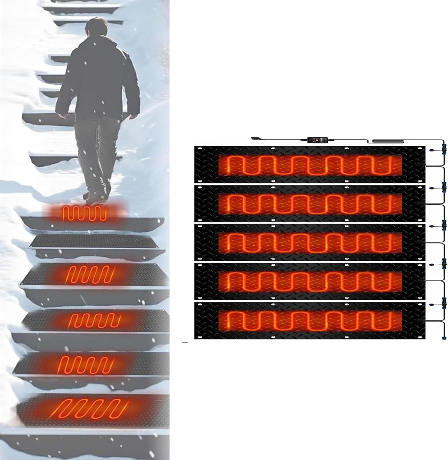 Snow Melting mats Outdoor Stairs, Winter Outdoor Stairs Heated Snow Removal Mat, Heated Snow Melting Mats for Entrances,Heated Snow Melting Mats Driveway Walkway(5 Pcs,40x160cm/15.7x63in)