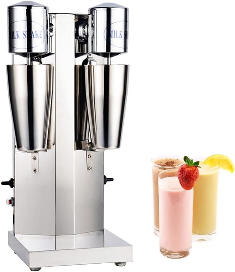 Commercial Electric Milkshake Maker, Stainless Steel Milk Shake Machine Cocktail Tea Drink Mixer Smoothie Malt Blender 18000RMP (Double Head)