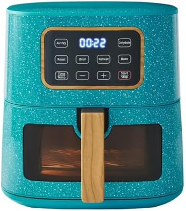 Pioneer Woman 5.8 Qt Digital Air Fryer – Teal Speckle Finish, Touchscreen with Window, Nonstick Basket, 1500W, 6 Smart Cooking Functions, Energy Efficient