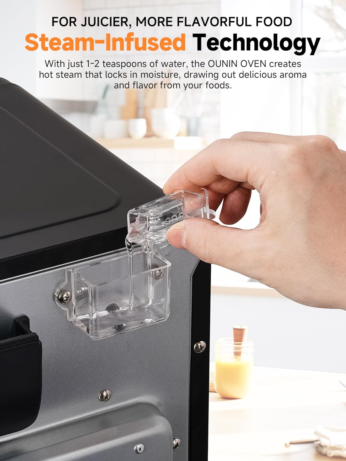 OUNIN Air Fryer & Toaster Oven with Steam Infusion, 12L Compact, Countertop Friendly, Fast Preheat with Bake, Convection Bake, Grill, Broil and Warm Options, 60-Minute Timer, Stainless Steel