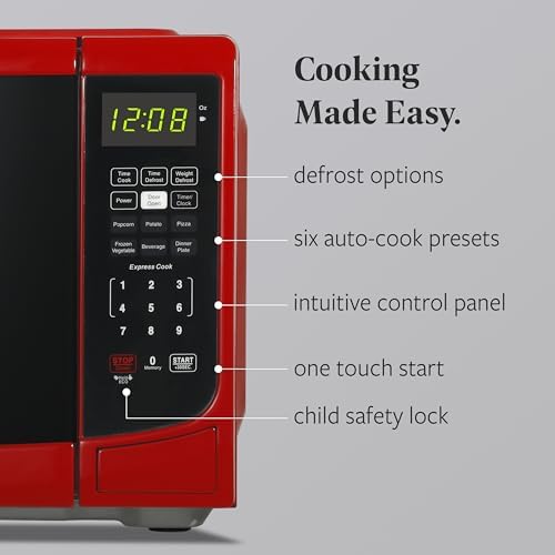 Farberware 0.7 Cu. Ft. Countertop Microwave Oven – 700 Watts Power, Auto Cook Settings, Defrost, Easy Clean and Child Safety Lock - Red