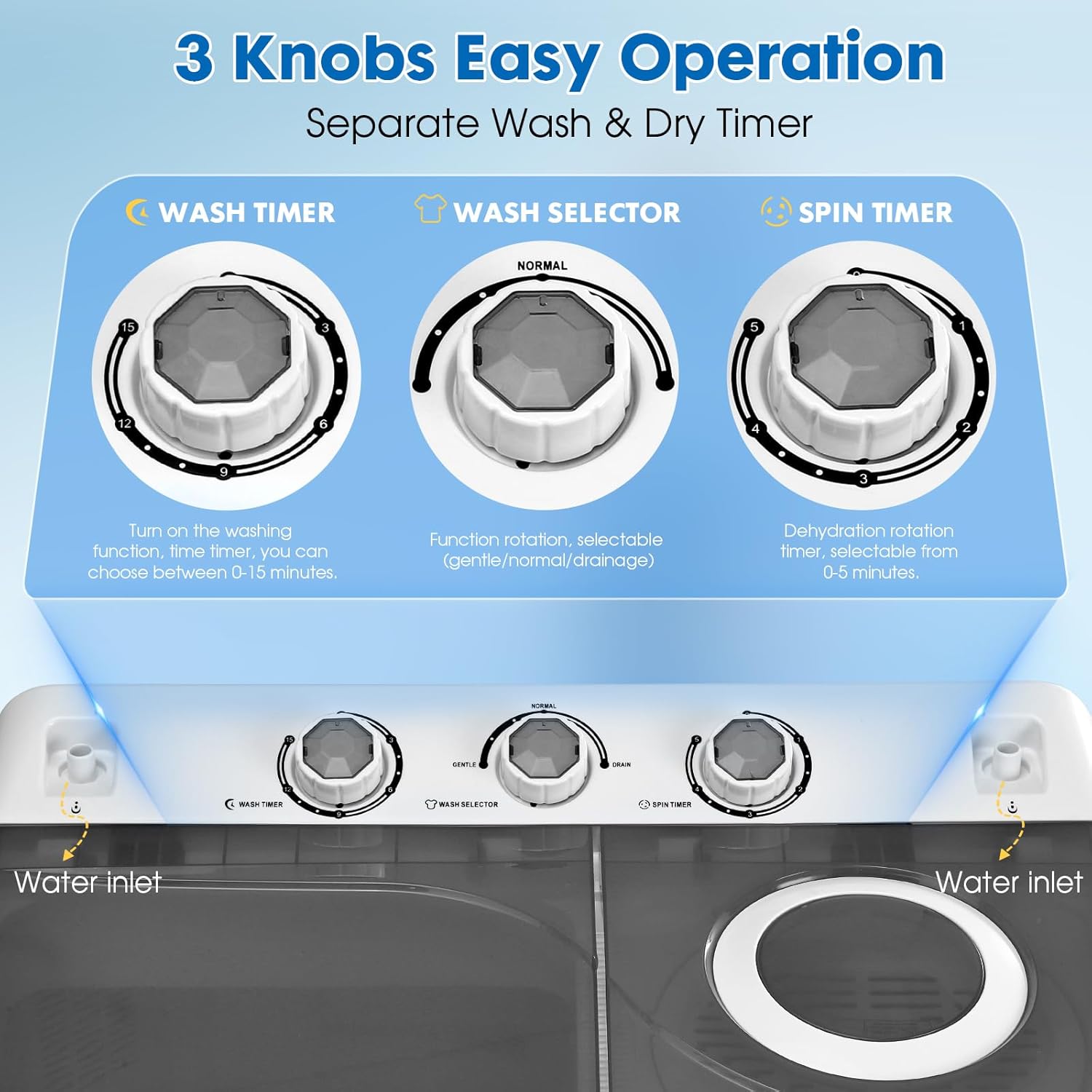 Portable Washing Machine Twin Tub - 28lbs Compact Washer(18lbs) and Dryer(10lbs) Combo with Drain Pump - Mini Laundry Machine for Apartments, Dorms, RVs, and Camping - Grey