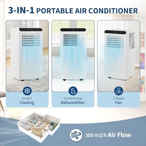 2025 New Model Portable Air Conditioner, 10000 BTU Air Conditioner Cool Up to 550 Sq.Ft, 3-in-1 AC Unit, Dehumidifier, Fan, Window Installation Kit & Remote Control,LED Display,24Hrs Timer for Home