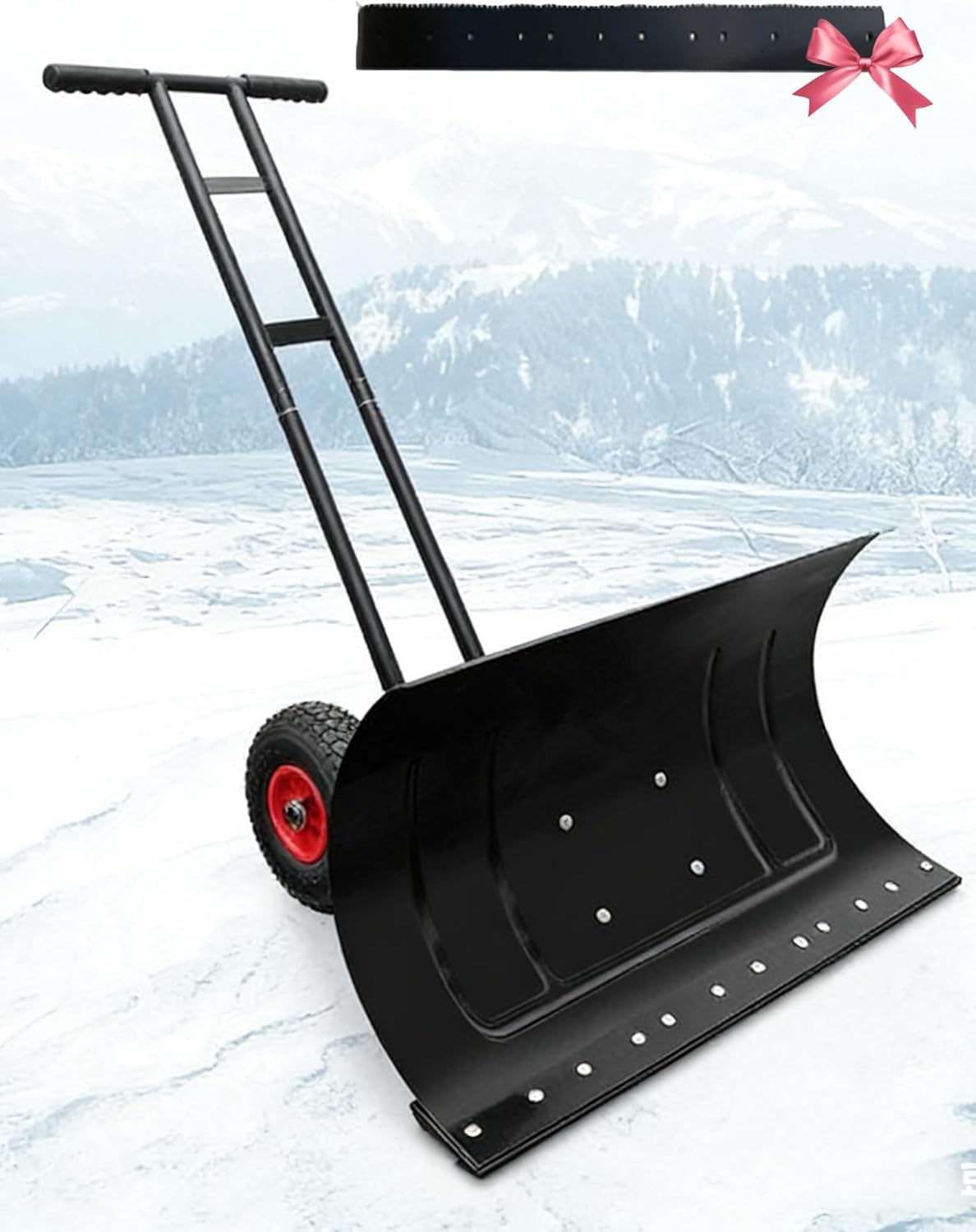Wheeled Snow Shovel, Snow Removal Shovel, Rolling Snow Pusher For Winter, Adjustable Handle Height And Shovel Direction(Dual-Handle)