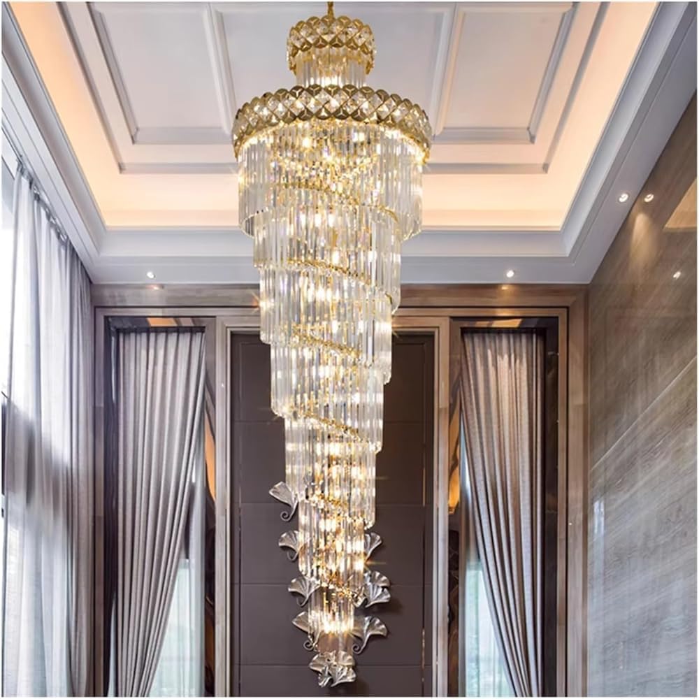 Modern Luxury Large Crystal Chandeliers Hanging Lamp for Villa Hotel Lobby Loft Living Room Decor Rotating Long Pendant Light Household(Cold Light,120 * 50cm)