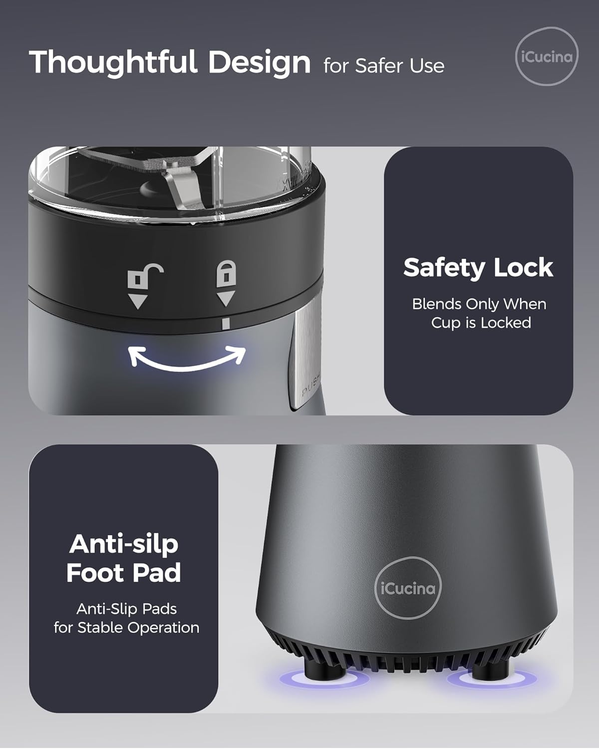 iCucina Smoothie Blender, Personal Blender for Shakes and Smoothies, 700W Pulse Technology Single Serve Blenders with 2 x 28oz Protable Cups for Ice Crush, Frozen Fruit Drinks