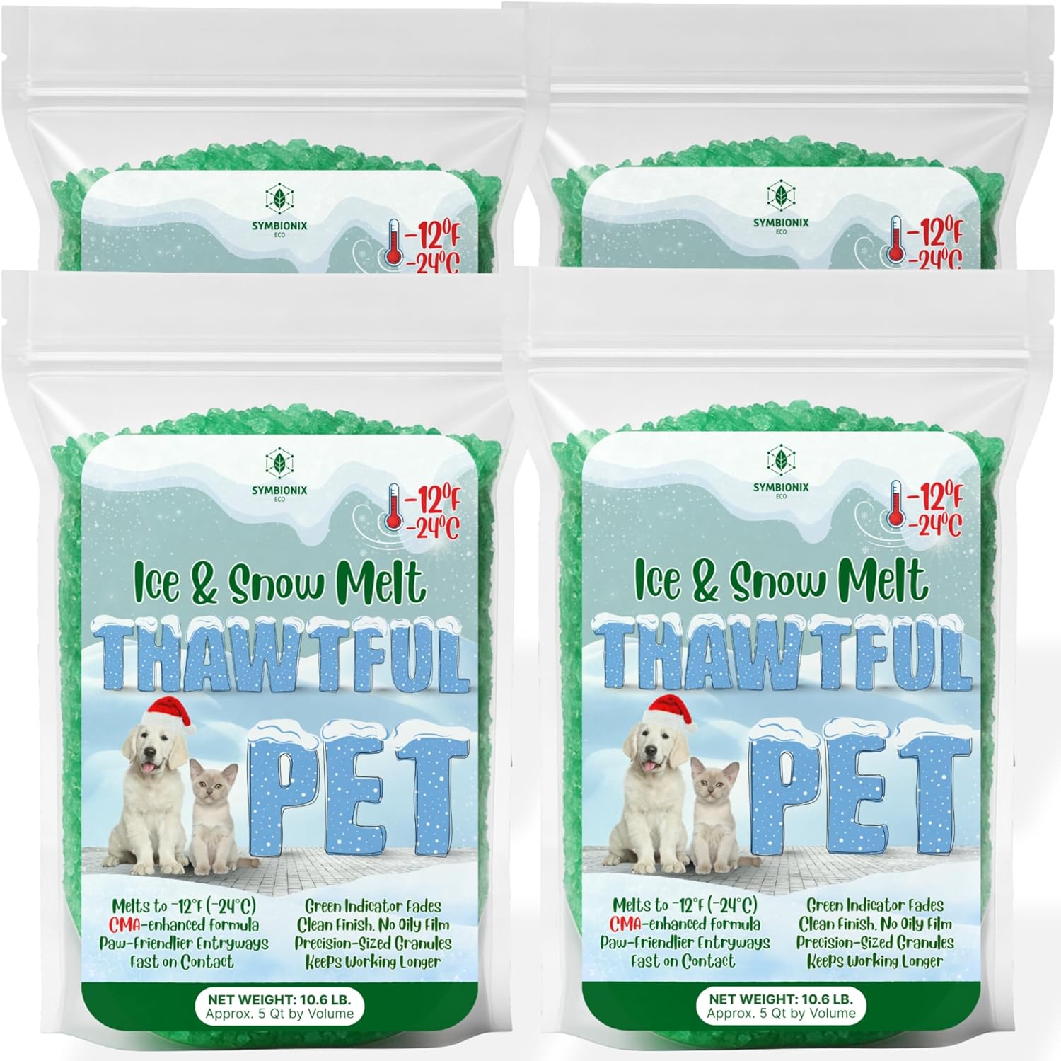 Thawtful Pet Safe Ice Melt – Pet Friendly Ice Melt, Snow Melt – Green Granules with CMA, Melts to −12°F (−24°C) - Driveway Salt & Sidewalk Salt for Ice (20 qt. - 42.6 lb.)