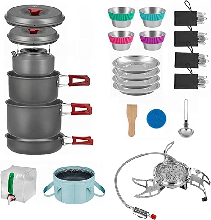 Bulin 37PCS Camping Cookware Mess Kit with Bulin Camping Gas Stove 3800W