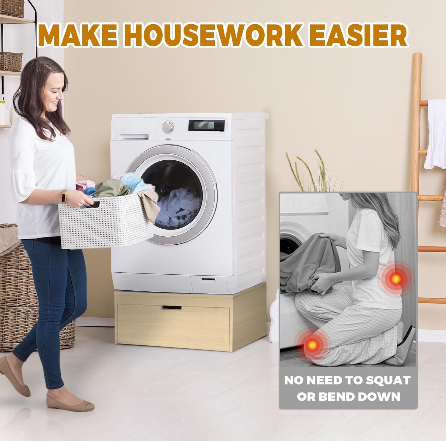 Laundry Pedestal with Storage Drawer, Heavy Duty Washer Dryer Pedestal 28