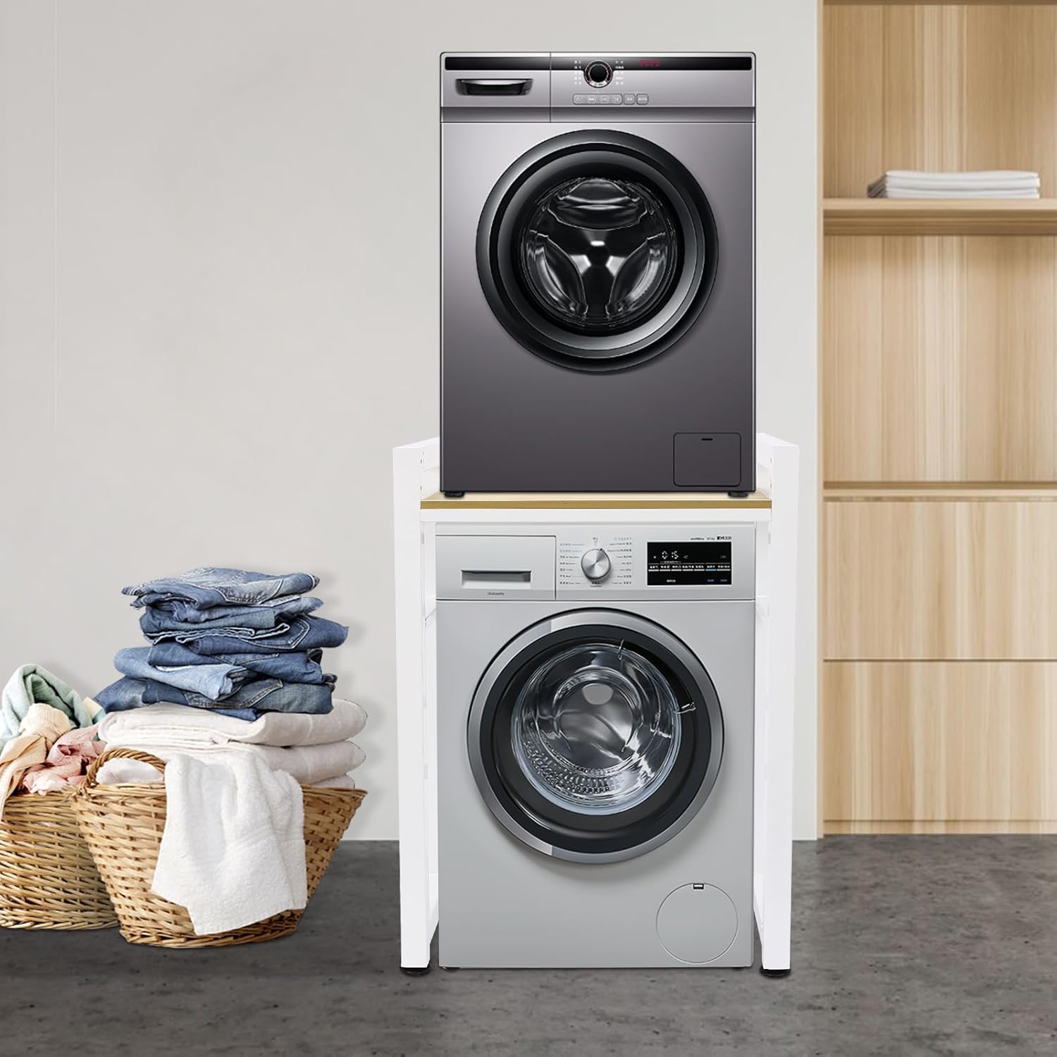 Washer Dryer Stacking Rack Stand, 419Lbs Load Capacity Heavy Duty Rack with Adjustable Shelf, Stackable Washer & Dryer Shelves for Laundry Room, Bathroom, Apartments,29.5