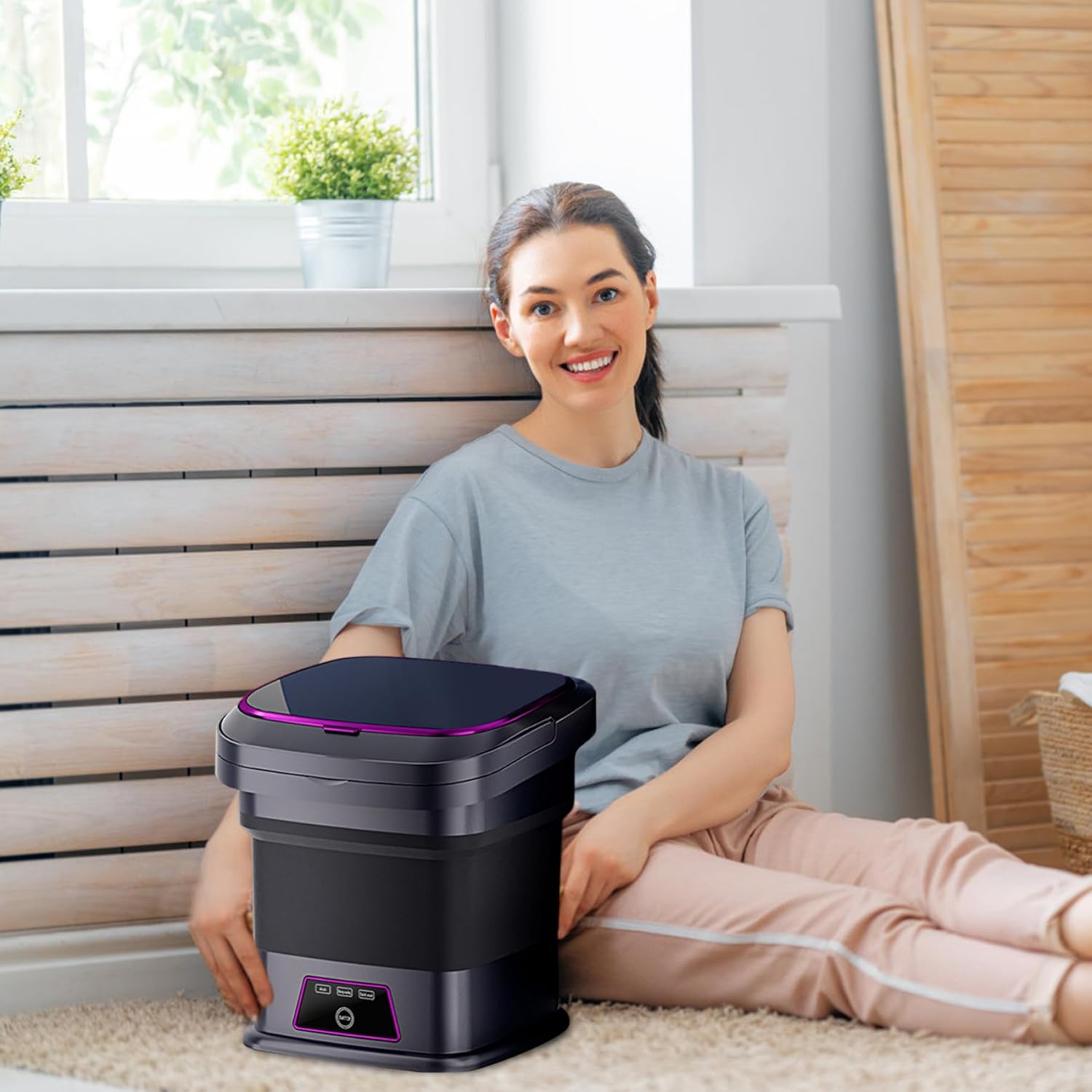 Portable Washer 13L 3 Modes Foldable Mini Washing Machine with Drain Pipe, Handle and Suction Cup Small Laundry Machine for Underwear Socks Baby Clothes