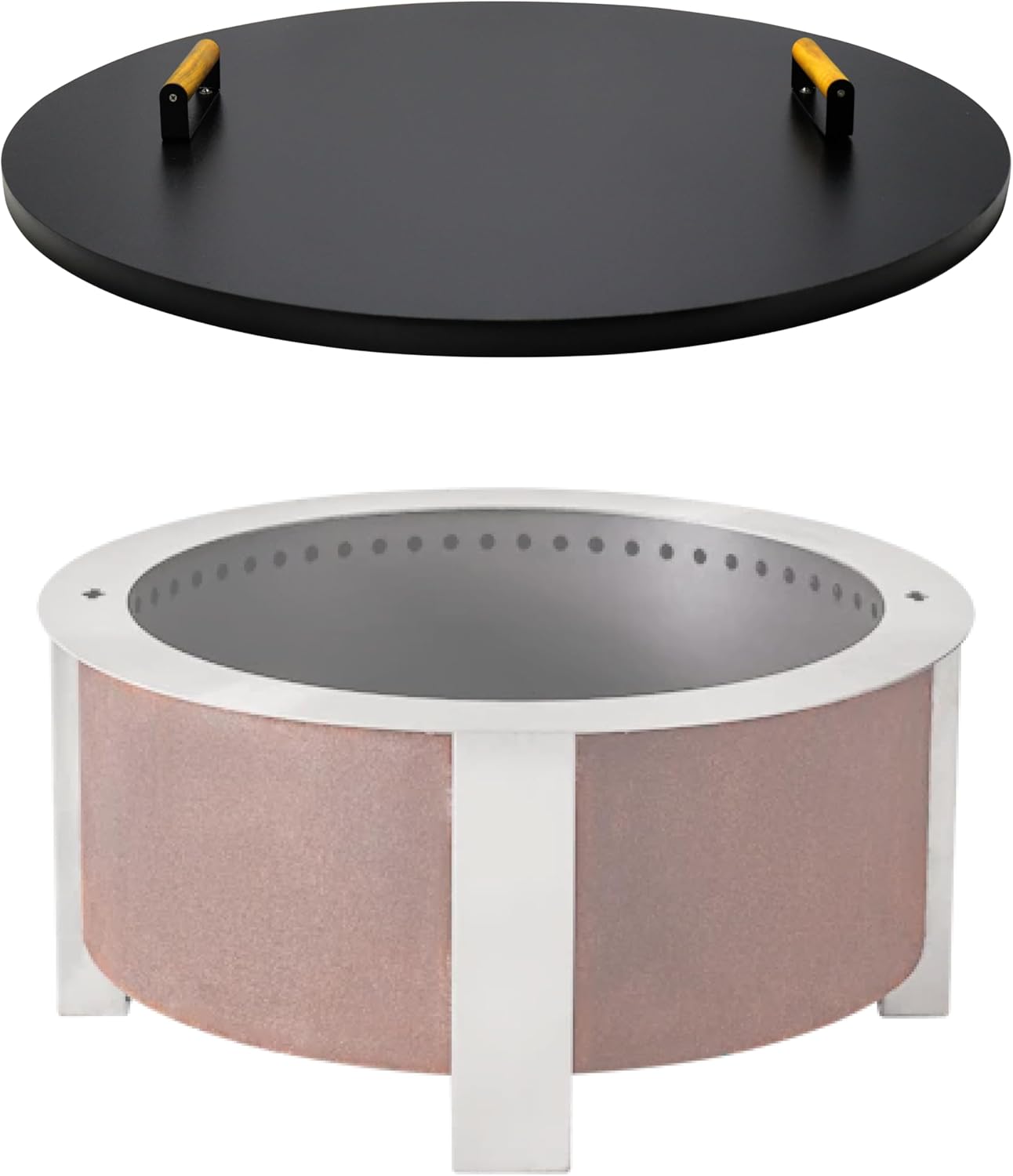 FEBTECH Solid Fire Pit Lid 35” - Fit for 34.5 Inch Smokeless Fire Pit - Carbon Steel Fire Pit Lid with Dual Wooden Handles & Powder Coating - Reliable Use as Garden Decor Fire Pit lid Accessories