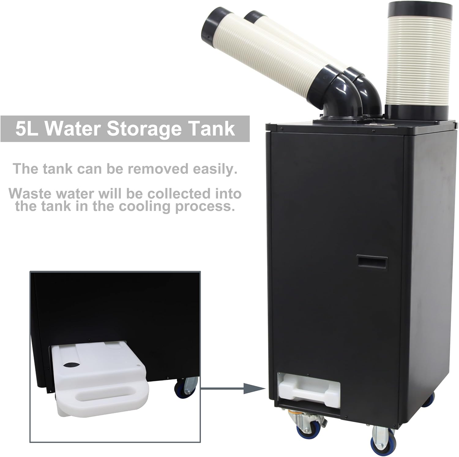 TECHTONGDA Industrial Spot Cooler Air Conditioner Commercial Mobile Outdoor Cooling Machine Aircon Double Outlets 550m³/h 12000BTU/h 220V Blcak