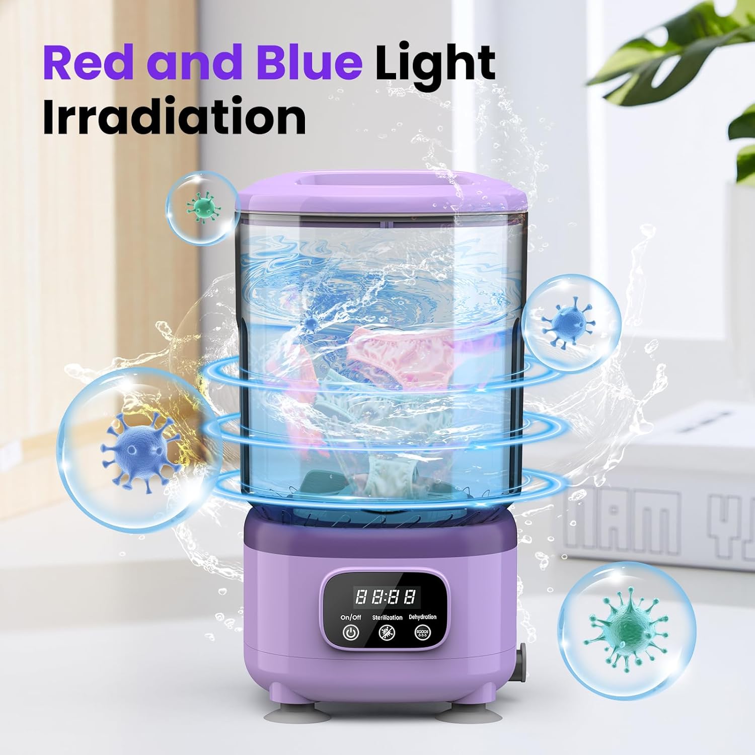 Rechargeable Portable Mini Washing Machine, All-in-1 Underwear Washing Machine with 2L Cup Capacity for Bra Underwear Socks Home Hotel Apartment RV Travel(Purple).