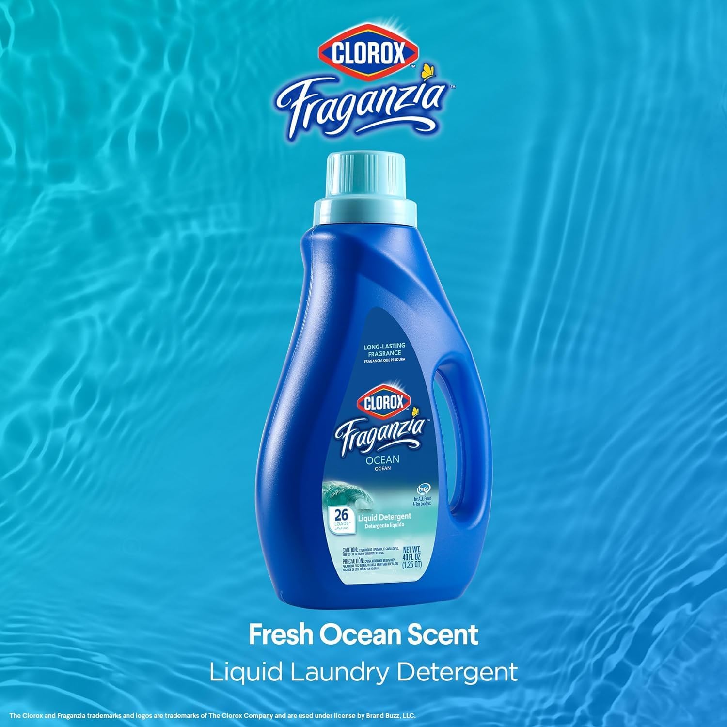 Clorox Fraganzia Liquid Laundry Detergent in Ocean Scent - HE Compatible for All Front and Top Load Washing Machines, High Efficiency Laundry Detergent Compatible, 40 Fl Oz - 6 Pack
