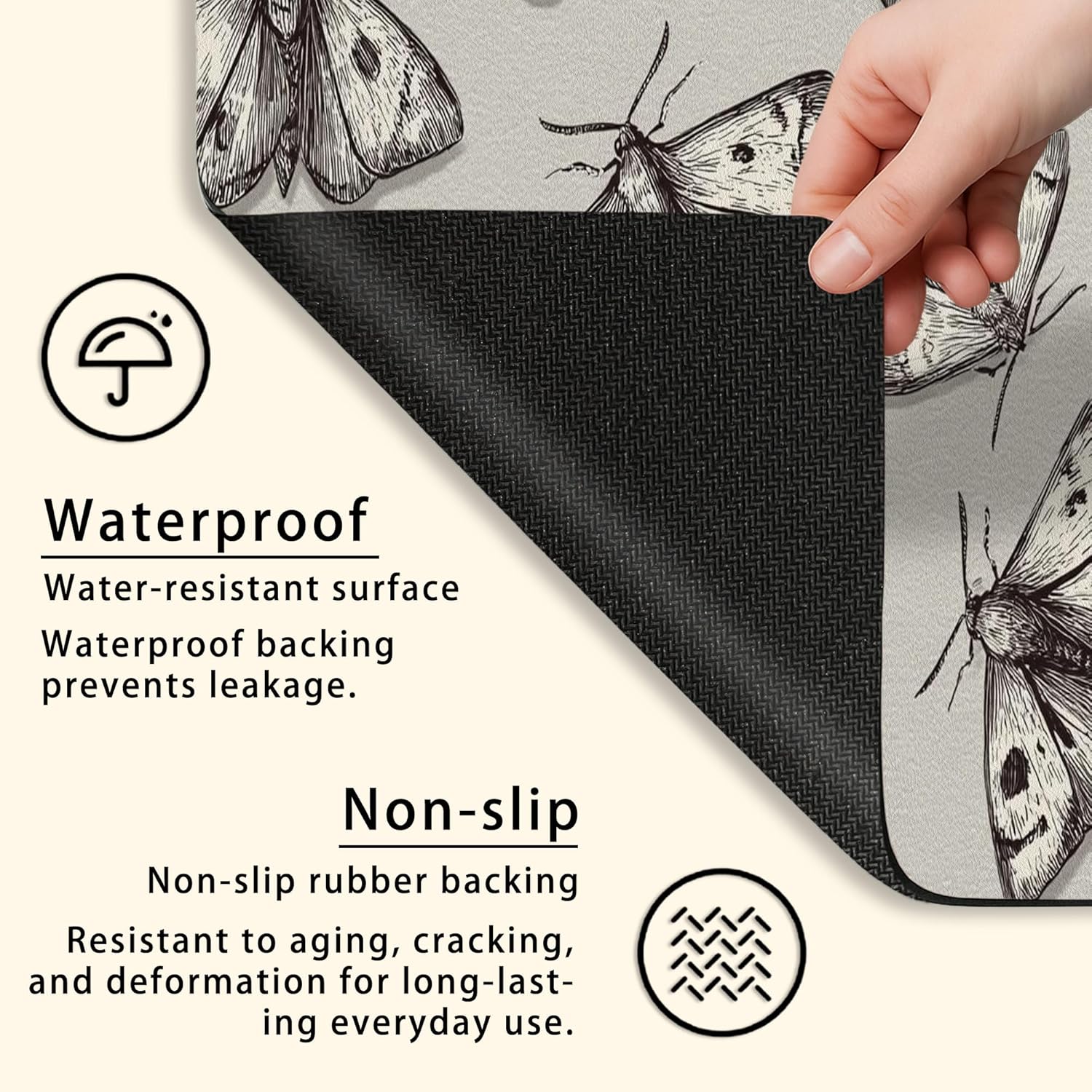 Moth Pattern Washer Dryer Top Protector Mat, Vintage Botanical Laundry Machine Dust Cover, Elegant Rubber Anti-slip Waterproof Washer And Dryer Mats for Laundry Room 20x24 Inch