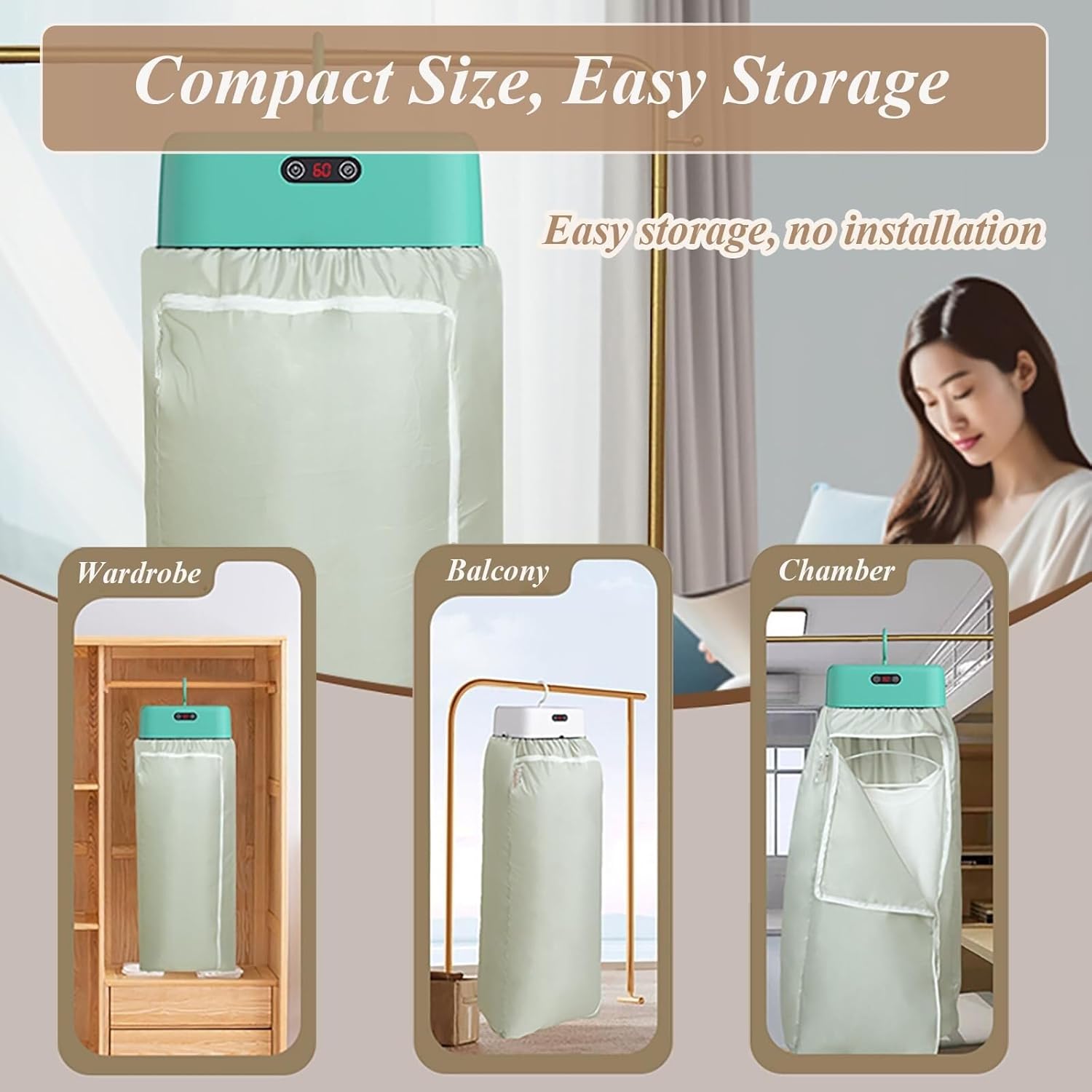 Portable Clothes Dryer Small Compact Foldable Electric Drying Machine with Dry Bag for Travel,RV, Home,Apartment(Green)